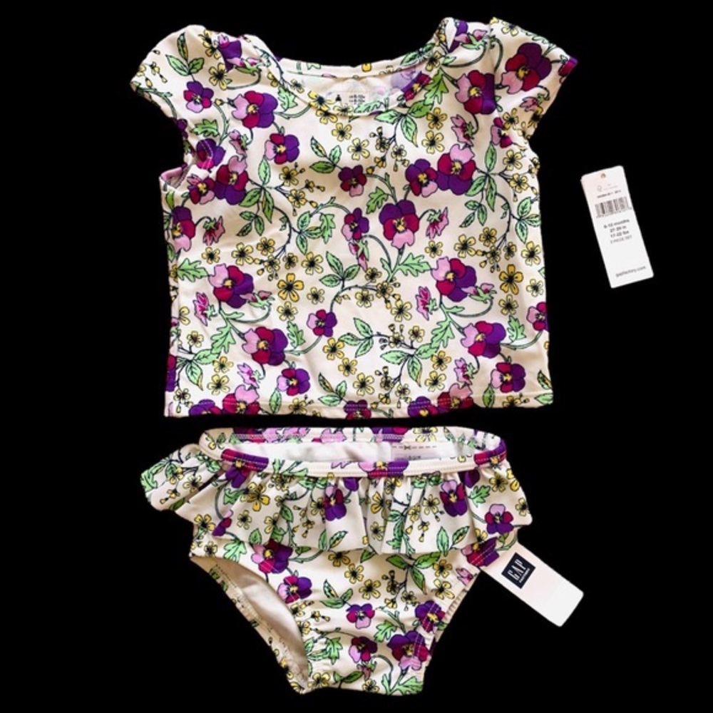 Baby GAP Purple Floral Print 2-Piece Swimsuit